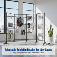 Folding Mesh Display Rack, Metal Art Stand, Movable Organizer for Gallery, Kindergarten, Art
