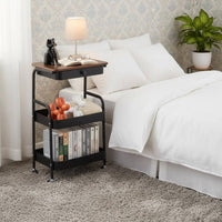 Multifunctional Nightstand with Wheels Space Saving Bedside Storage Trolley Long-Lasting Construction for Bathroom