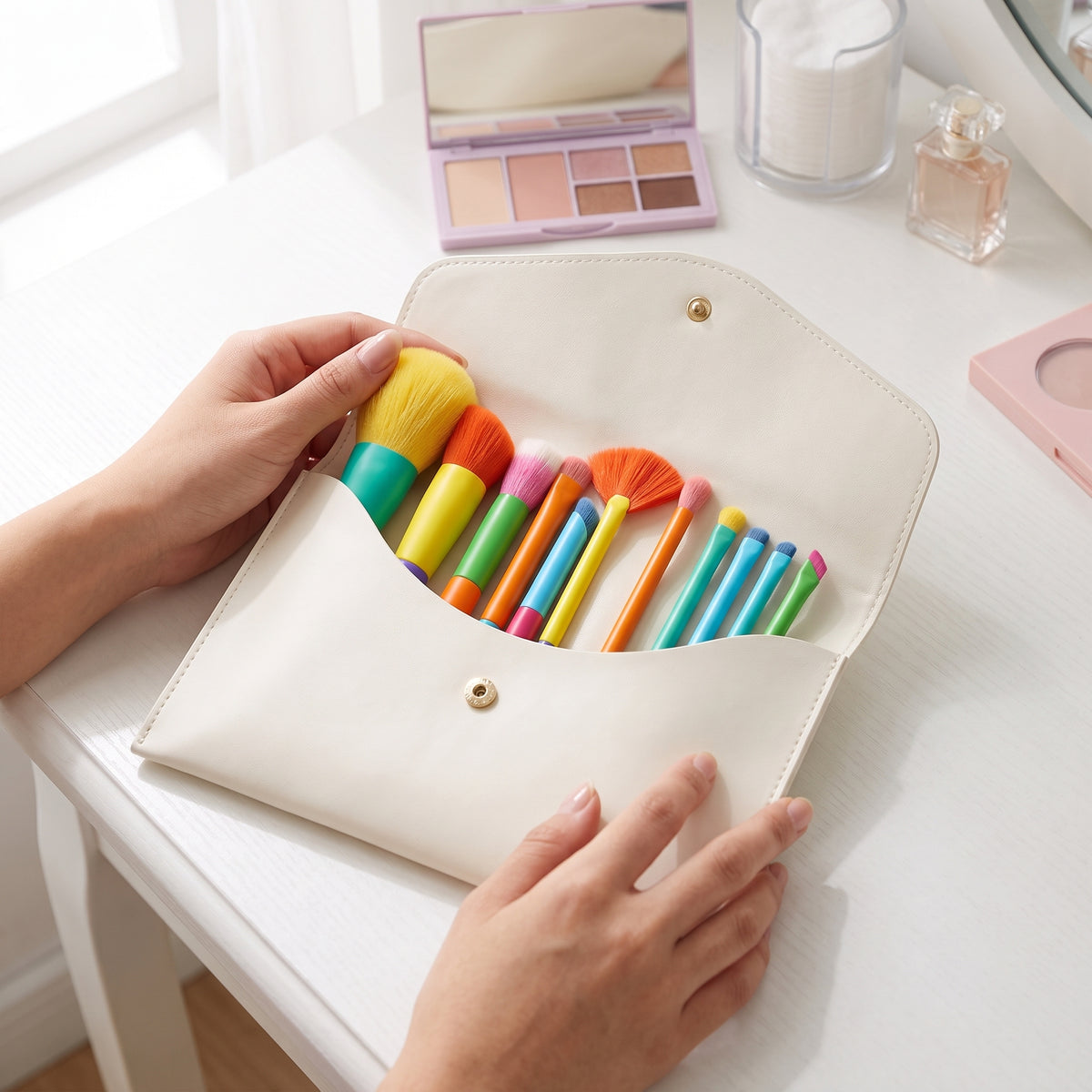 10-Piece Dopamine Rainbow Makeup Brush Set with Ultra-Soft Bristles for Face and Eyes