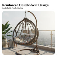 Rocking and Reclining Oval-Shaped Basket Chair Includes Cushions Freestanding Oval Pod Stable Structure Swing Seat Cushiony Cushioning for Families, Homeowners, Balcony, Bedroom, Outdoor, Indoors