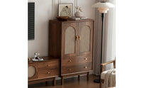 Vintage Cane Door Cabinet Multifunctional Console Cabinet Mid-Century Freestanding Cupboard Sturdy for Small Areas
