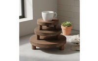 Rustic Walnut Wood Tray Handmade Round Wooden Tray Wood Pedestal Intended for Plant Display, Coffee Table