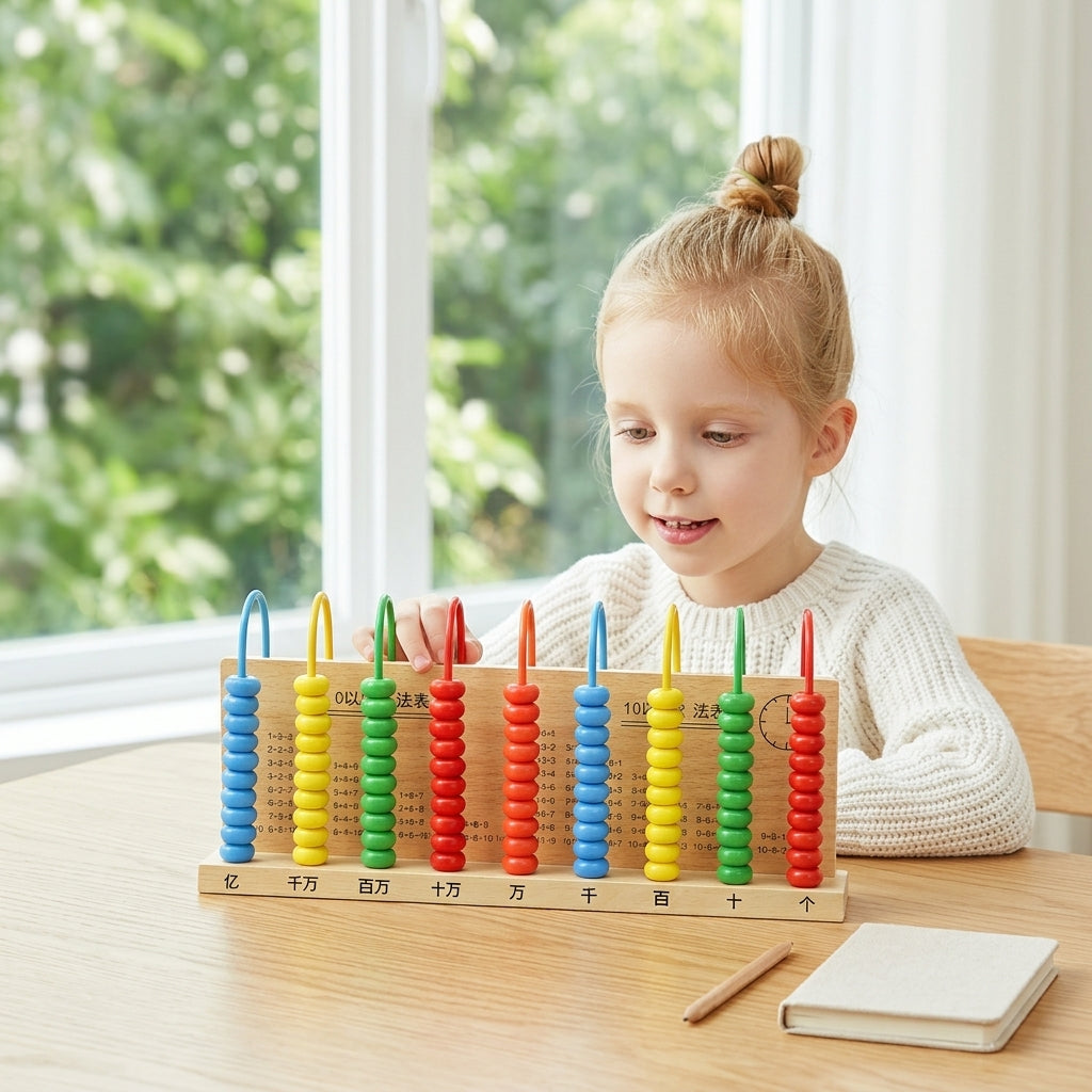 Student Nine-Gear Abacus for Grades 1-4, Textbook Synchronized Math Teaching Aid, Wooden Calculation Frame for Billions Place Value