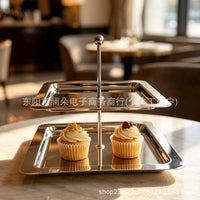 Two-Tier Stainless Steel Fruit and Dessert Stand for Afternoon Tea