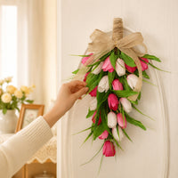 Floral Teardrop Swag with Burlap Bow Faux Teardrop Swag with Burlap Bow Realistic Hanging Flowers for Brides, Wall Decor, Wedding