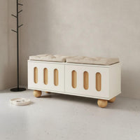 Cream Design Entryway Shoe Changing Stool Multi-Functional Shoe Storage Bench High Load Capacity Upholstered Storage Ottoman Ventilated Design for Small Apartment Dwellers, Hallway, Bedroom
