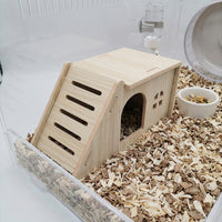Wooden Hamster House and Villa Multi-Piece Set, Solid Wood Habitat with Hamster Swing, Climbing Ladder and Hideouts for Dwarf Hamsters Gerbils