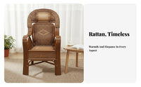 Natural Aesthetic Highspine Rattan Chair Supportive spinerest Woven Rattan Armchair craftsman-made Design Indoor Seating Wide Seat for Seniors, Homeowners, Interior Designers, Living Room, Bedroom, Sunroom, Balcony