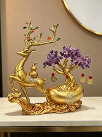 Luxury Purple East Wind Money Tree Deer Figurine for Living Room, Office, Wine Cabinet, TV Cabinet, New Home Decor
