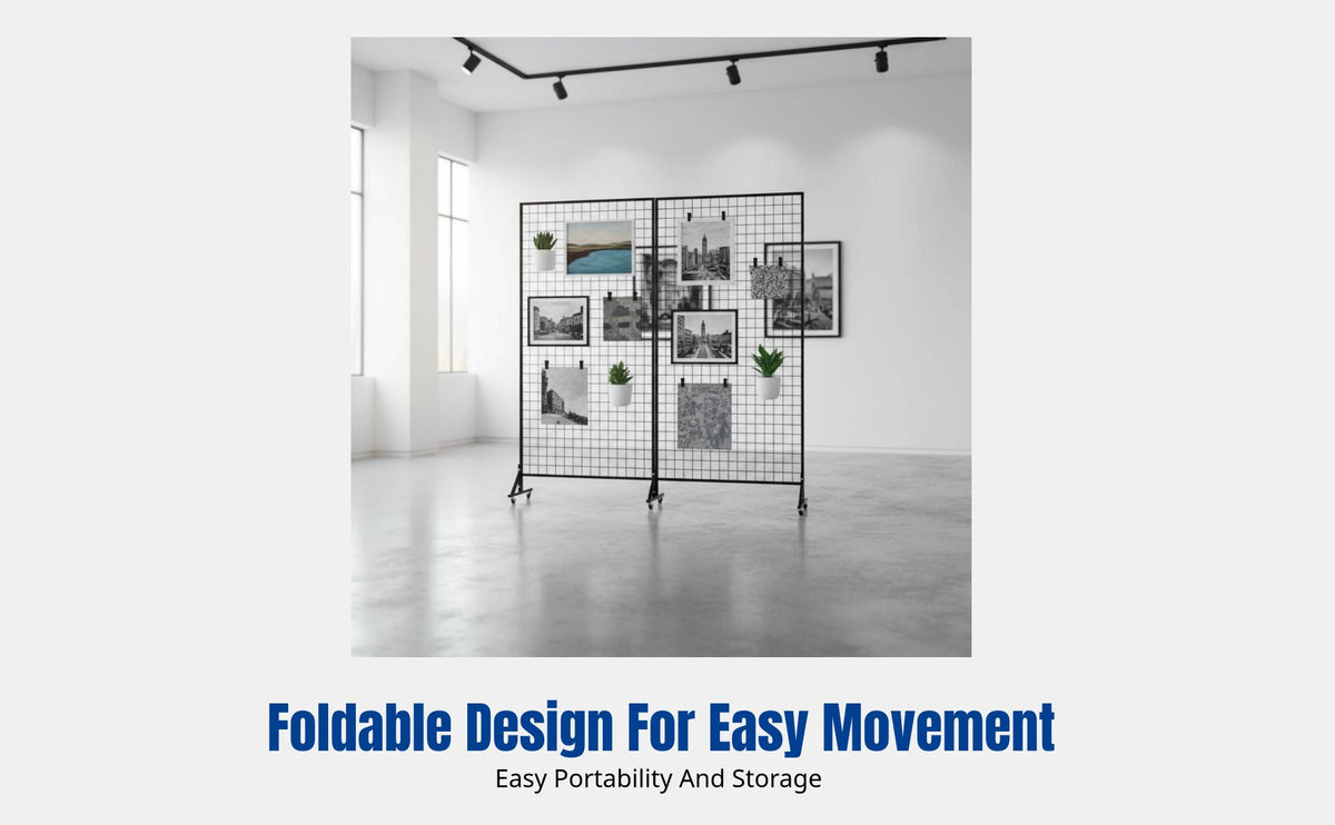 Folding Grid Display Stand, Metal Rack, Mobile Art Frame for Kindergarten, Calligraphy, Painting, Photography