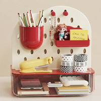 Desktop Organizer with Drawer for Students, Desk Storage Box Pegboard Pen Holder, Polypropylene Study Room Supplies, 18L Capacity
