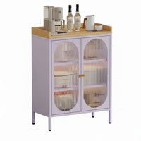 Modern Design Unrestrictedstanding Cupboard with Fluted Glass Doors Easy to Clean Fluted Door Cabinet Wide Countertop Storage Furniture Scratch Resistant Top for Homeowners, Renters, Dining Room, Kitchen, Entryway, Home Office