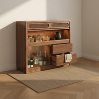 Solid Wood Dining Island Space Saving Retractable Sideboard with Desk