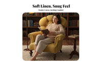 sturdy Wood Legs Upholstered Highspine Armchair Retro Design Highspine Tufted Armchair plush fabric Upholstery Accent Chair Thickly Padded padding for Book Lovers, Interior Decorators, Study Room, Home Office, perusing corner, Lounge Area