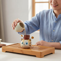 Cat Tea Fortunate Feline Luck Charm Clay Cat Ornament Handcrafted House Decoration for Office Desk