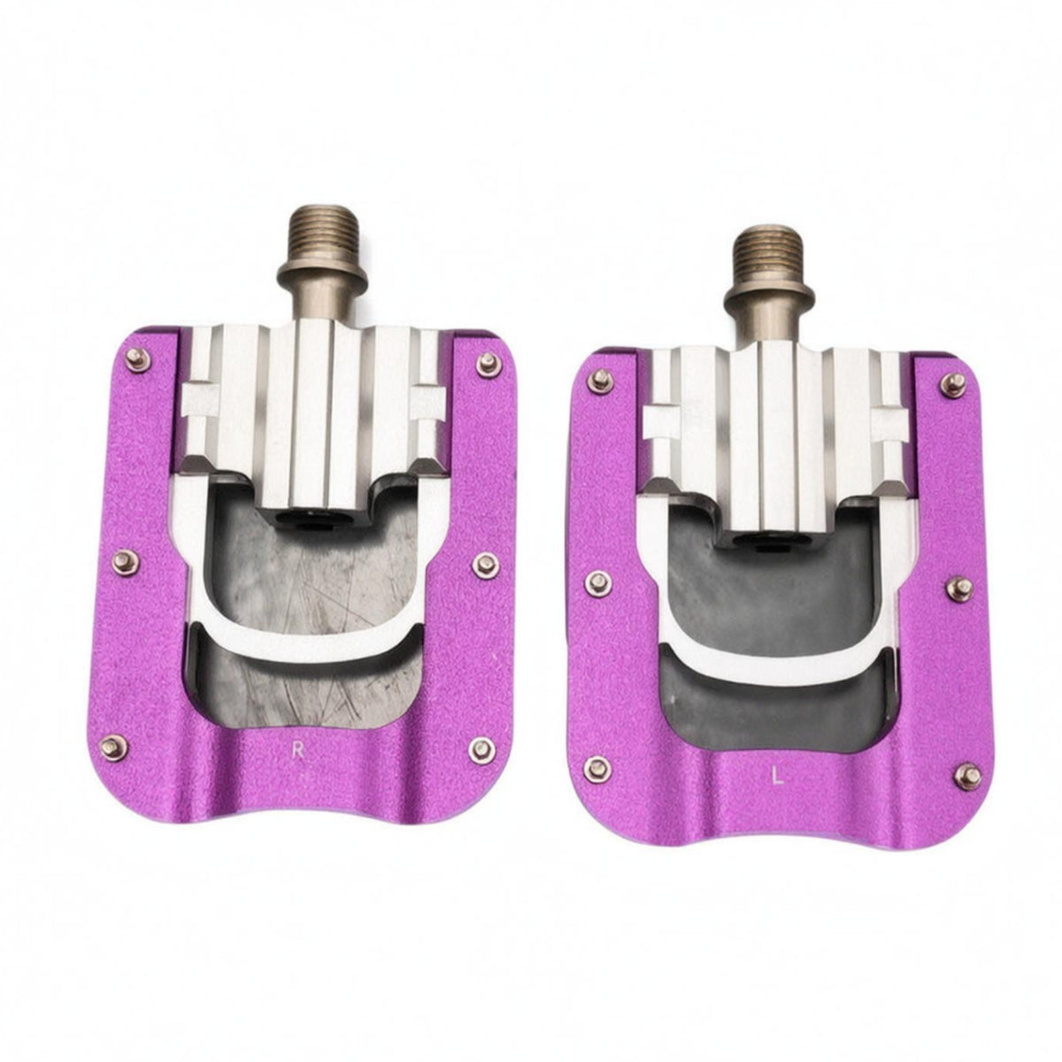 Aluminum Foldable Pedal Violet Anodized Foldable Cycle Pedal Left and Right Marked Cycle Gear