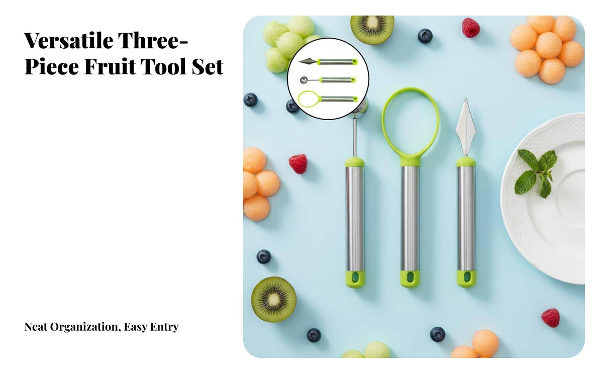 3 Pieces Stainless Steel Fruit Prep Tools Multifunctional Fruit Carving Tool Kit Fruit Baller Ladle Set Food Grade Material