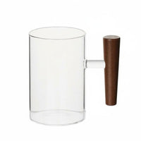 Wooden Handle Glass Mug Heat Resistant Clear Glass Tea Cup Minimalist Design Drinkware for Home