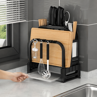 Cutting Board Stand, Knife Holder, Stainless Steel, Draining Rack, Space-Saving, Countertop, Kitchen Storage