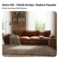 Deep-Seat Leather Settee real Cowhide Sofa Oil Waxed Finish Living Room Seating for Families, Office Professionals, Lounge Area, Apartment, Bedroom