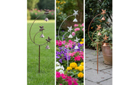 hummingbirds Stake with Bells Outdoor Metal Garden Stake with Bells Antique-Style hummingbirds Garden Decor for Homeowners, Flower Beds, Cottage Gardens
