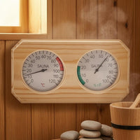 Analog Sauna Temperature Humidity Meter Beveled Corners Sauna Thermometer Hygrometer Natural Wood No Batteries Required