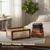 Wood Frame Woven Basket uncoveredTop Household Storage Vintage and aesthetic for Living Room