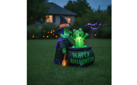 Green Inflatable Witch with Frog Bright Witch Inflatable with Pot Spooky Yard Inflatable Decoration Scary for Lawn