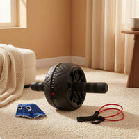 Two-handleHandle Ab Wheel with Knee Pad Non-Slip Abdominal Roller with Resistance Band Stable Ab Roller Wheel Balanced for Beginners, Home Gym, Living Room