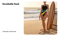 Multicolor Single-Piece Aquatic Suit Sporty Fit Keyhole Rear Bathing Suit Athletic Single-Piece Aquatic Suit Stretchy Material