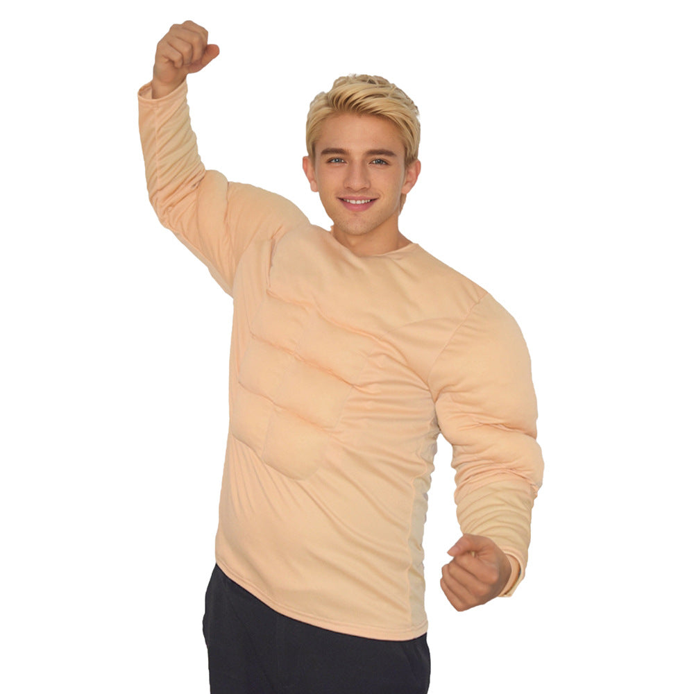 Wangnuo Muscle T-Shirt for Role Play with Fake Chest and Abs
