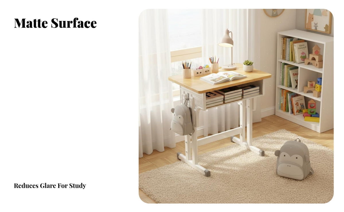 Safe & Long-Lasting Solid Wood Student Desk and Chair Rounded Corners Adjustable Kids Study Desk Set Easy to Assemble children's Height Adjustable Writing Table Space Saving for Students, Boys, Girls, Classroom, Homeschooling, Home, Bedroom