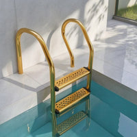 Stainless Steel Pool Ladder Gold-Toned Pool Ladder with Handrail Brushed Finish for Homeowners, Backyard