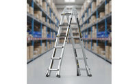 Folding Ladder with Wheels Double-Sided Multifunction Ladder Foldable for Homeowners, Contractors, Home Maintenance, Garage, Construction Sites