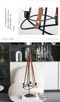 Creative Leather Belt Metal Candle Holder with Abstract Floating Design