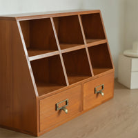 Wooden Desktop Organizer with Drawers Warm Brown Desktop Organizer with Drawers Retro for Vanity