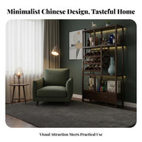 Large Capacity Chinese Design Wine Cabinet Strong Load-Bearing Living Room Curio Shelf Sturdy Construction Freestanding Wooden Display Shelf Adjustable Feet for Restaurant Owners, Interior Decorators, Party Hosts