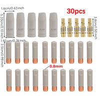 30 Pieces 15AK MIG Torch Consumable Kit High Temperature Resistant MIG Welder Connector Tips and Nozzles Set Guarding Coating for Welders, Garage