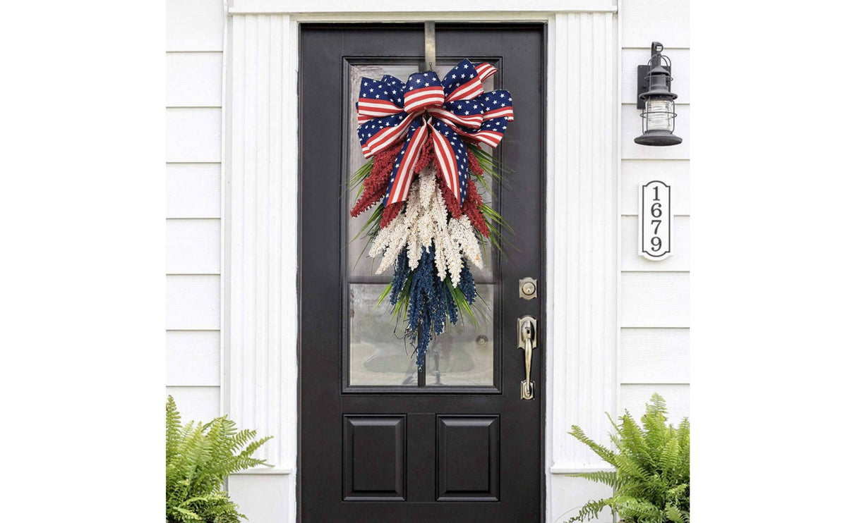 Independence Day Door Hanging Wreath Festive Door Hanger Artificial Patriotic Hues Floral Swag for Porch