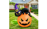Outdoor Inflatable Black Cat and Pumpkin Bright Inflatable Cat with Pumpkin Oversized Jack-O'-Lantern Decoration Lighted for Yard