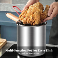Includes Strainer Basket Stainless Steel Deep Fryer Pot Uncoated Frying Pot with Drainer Rack Induction Compatible Stainless Steel Tempura Fryer Oil-Saving for Dorm Room
