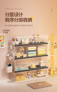 桌面置物架家用多层洞洞板收纳架办公室显示器增高架书桌分层书架 置物架2层白色40cm-送2钩1盒