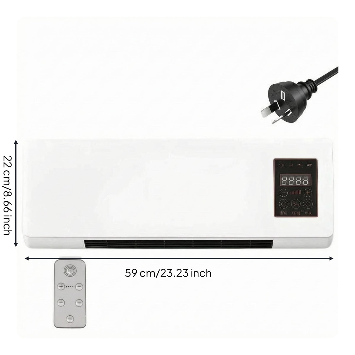 1800W Electric Heater Fan Rectangular Housing Wall Mounted Heater Front Grille Home Heating for Bathroom, Bedroom