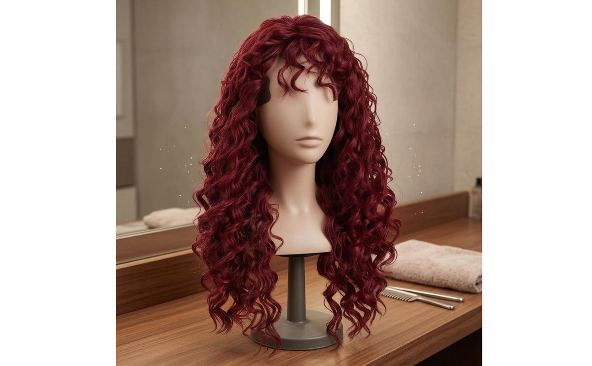 Breathable Cap Full-Head Hairpiece Heat-Resistant Long Wavy Hairpiece Adjustable Straps Hair Accessory Deep Waves