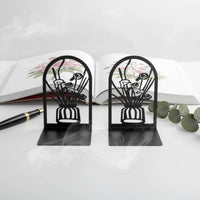 2 Pieces Space Saving Vase Pattern Bookends Sturdy Hollow Floral Book Stand Sturdy Flower Bookend Set for Bookshelf, Desk, Office
