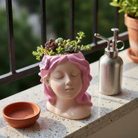 Nordic Aesthetic Cute Girl Succulent Pot Creative Design Girl Head Planter Multi-Functional Cartoon Face Flower Pot Great Gift Idea for Desktop, Balcony, Windowsill