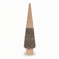 Woven Cone Tree with Wooden Base Minimalist Christmas Tree Decoration Rustic Holiday Accent Handmade for Windowsill