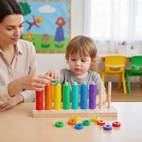 42 Pieces Bead Sorting Game Wood Color Shape Matching Toy Screen Educational Counting Frame for Young children+