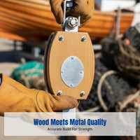 Nautical Wooden Pulley Block, Single or Double Wheel, IMPA231601, Durable Wood Construction