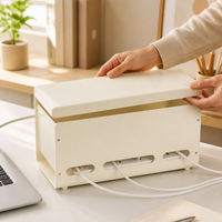 Metal Cable Management Box, Vented Cord Organiser with Lid, 1L Freestanding Under Desk Storage for Cables, Desk